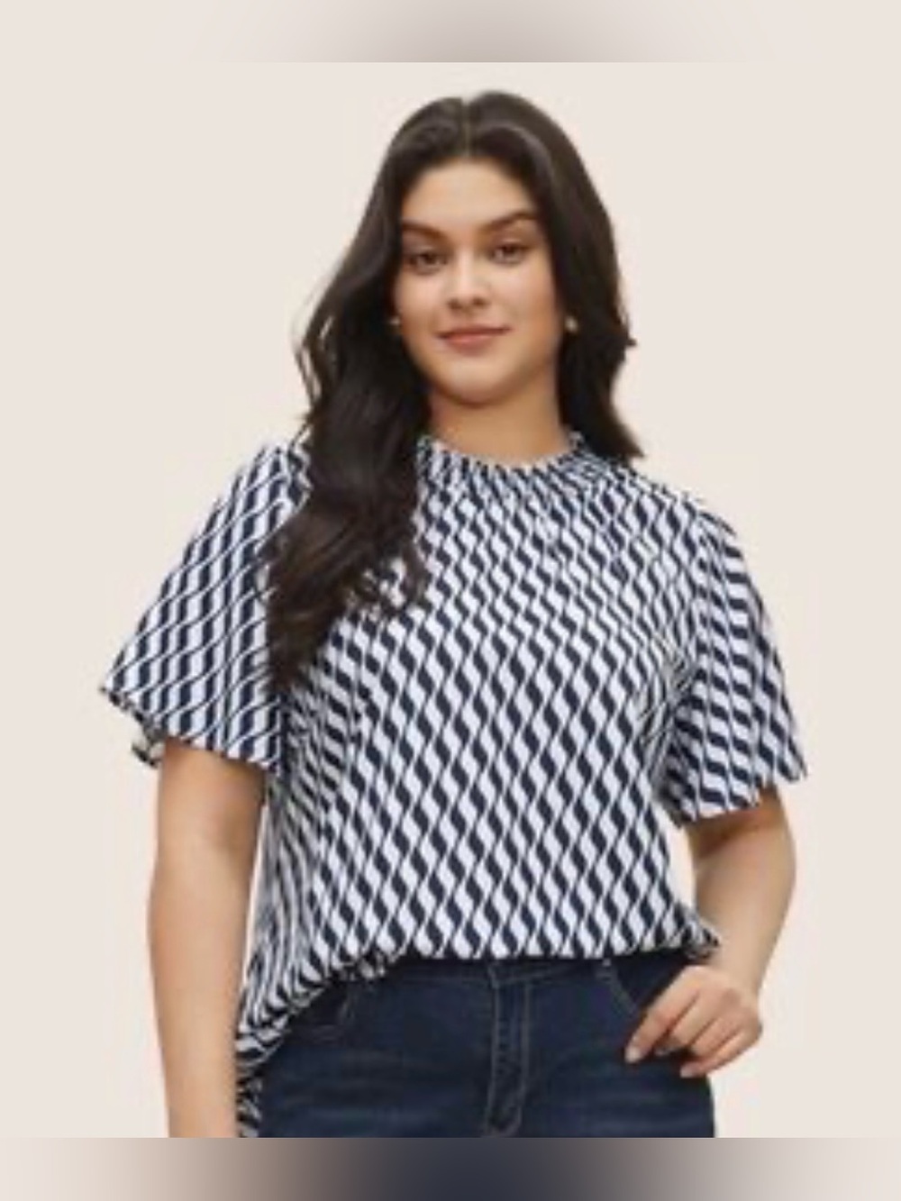 NWT Bloomchic size 30 flutter sleeve blue stretch crew neck swing top blouse